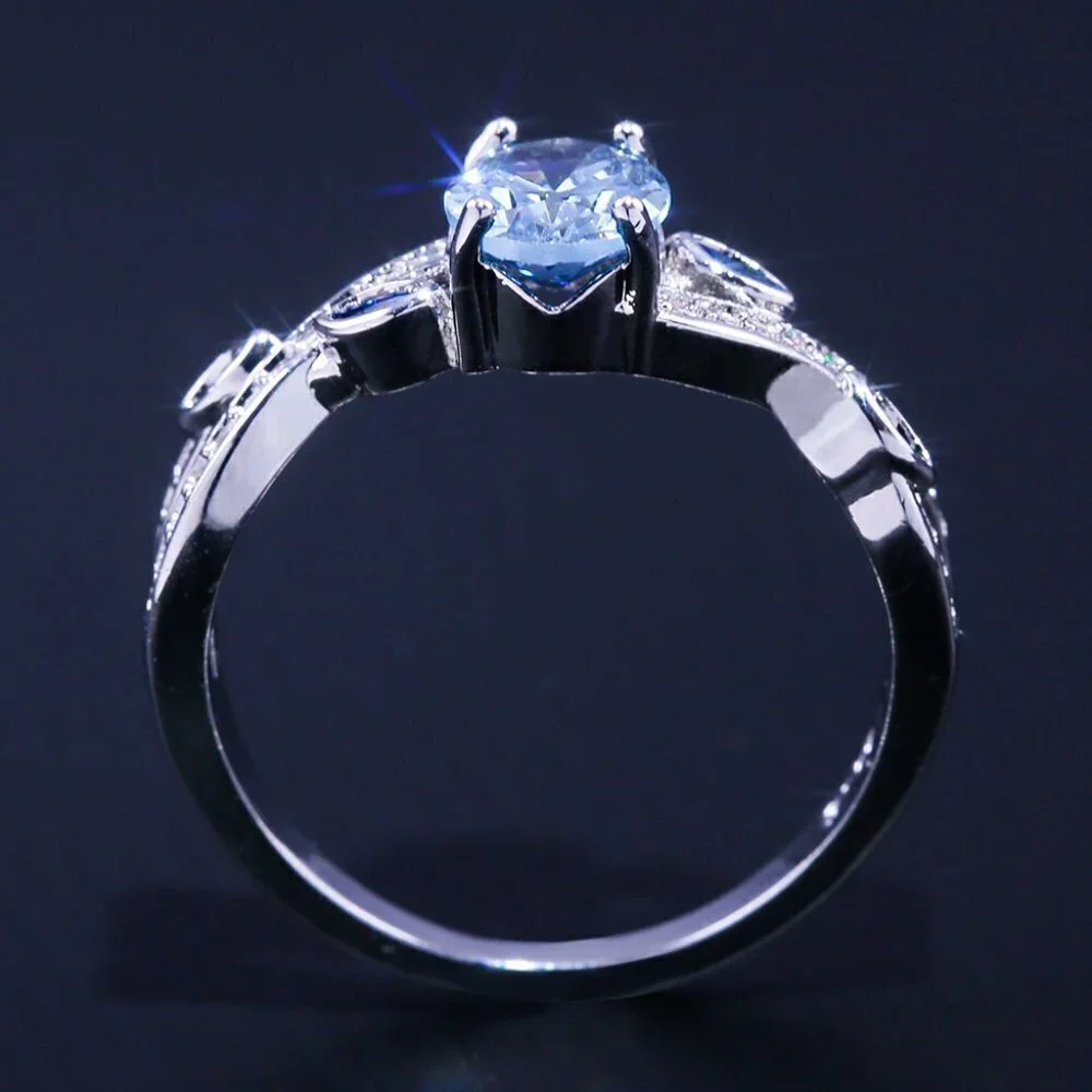 💎 Oval Royal Blue Gemstone Cross Vines Elegant Silver Ring for Women, VIP474